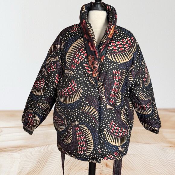 Farm Rio NEW Black Wild Bananas Metallic Reversible Puffer Sz S Jacket 50B $350 - Picture 8 of 16